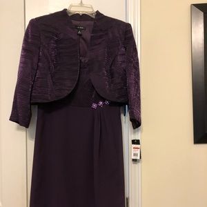 2 pc chiffon lined short dress jacket eggplant